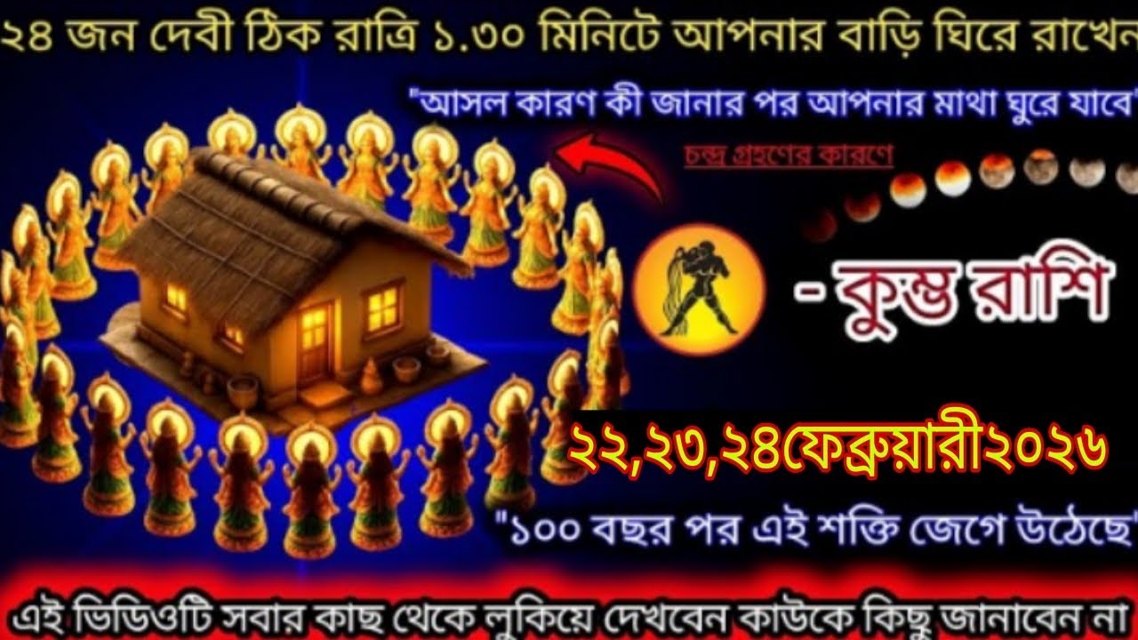 কুম্ভ রাশির ঘরে ২৪ দৈব শক্তি! 😱 ২২–২৪ ফেব্রুয়ারি ২০২৬ গোপন রহস্য ফাঁস 🌙#aajkarashifal #kumbh 