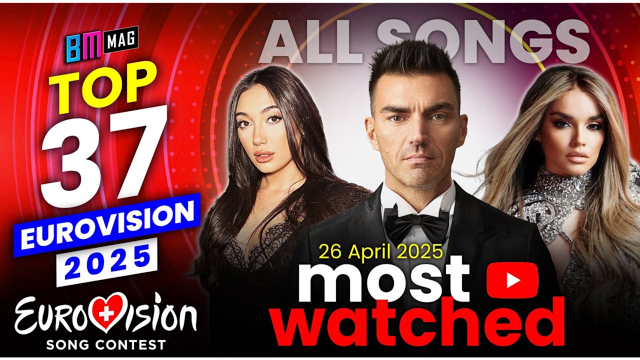 TOP 37 - Most Watched Songs of Eurovision 2025 - As of 26 April 2025 - All Songs - By YouTube Views