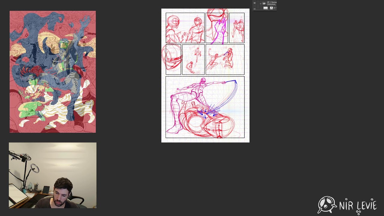 Working on new comic pages (silent stream).