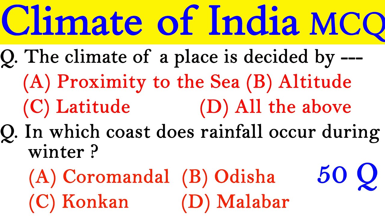 Climate of India mcq l Climate of India questions l Quiz on climate of India