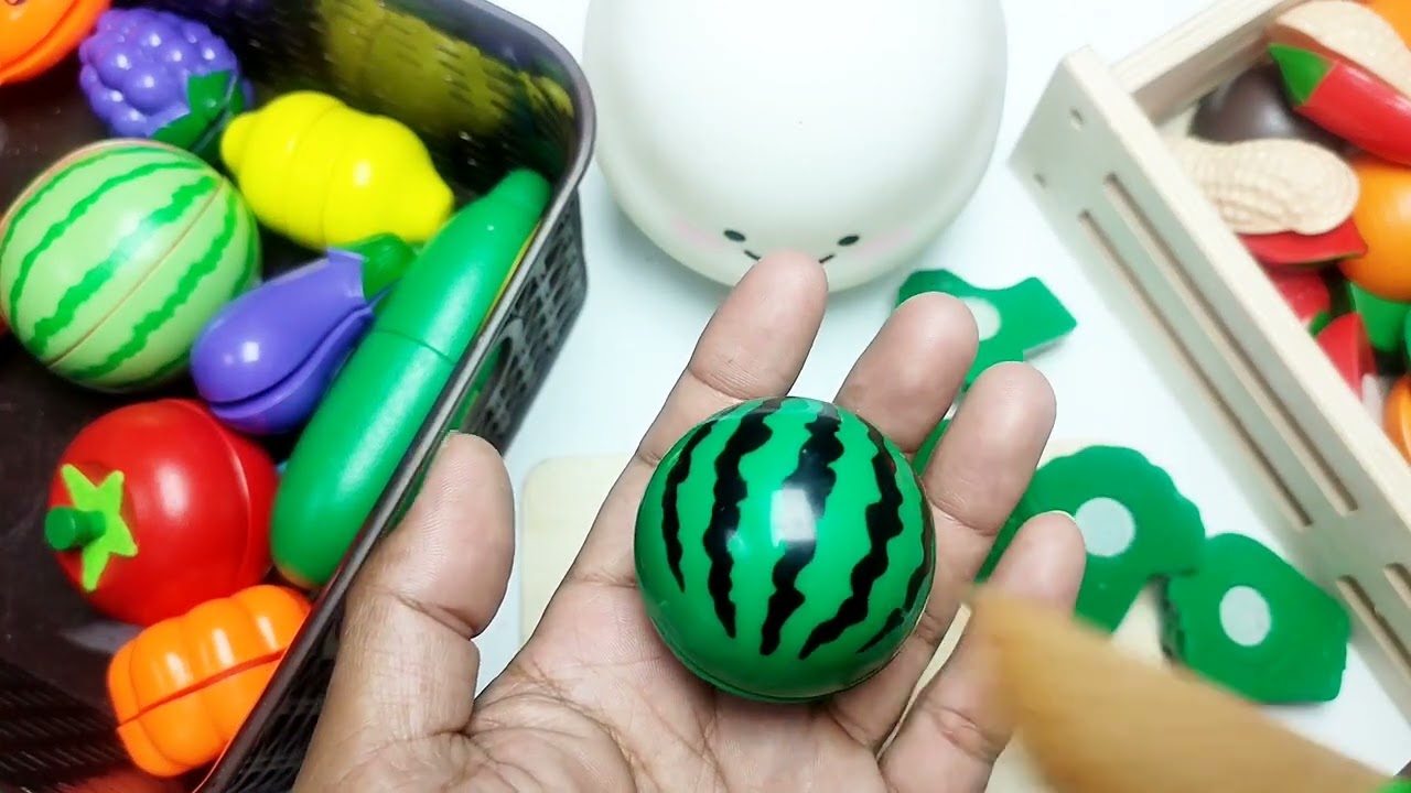 Cutting Plastic Fruits and Vegetables Satisfying Video ASMR Plastic vs Squishy