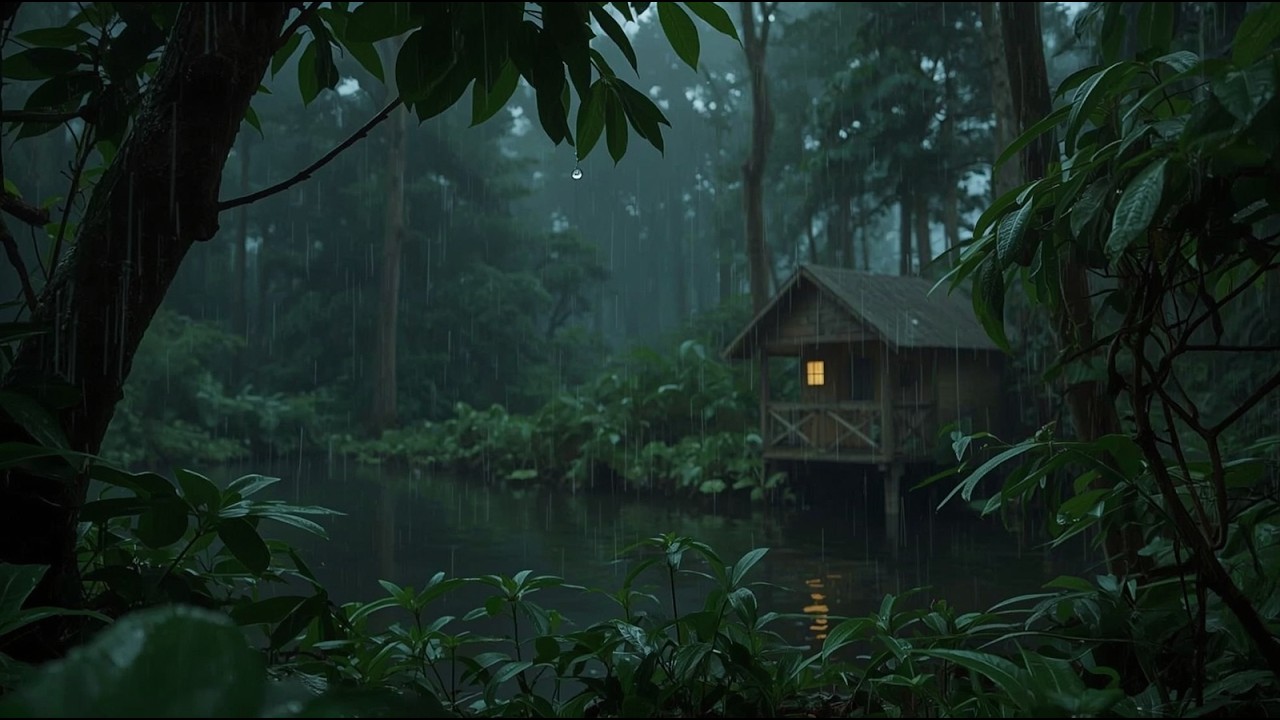 🌧️🍃 Soothing Heavy Rain Falling in the Forest with Peaceful Piano