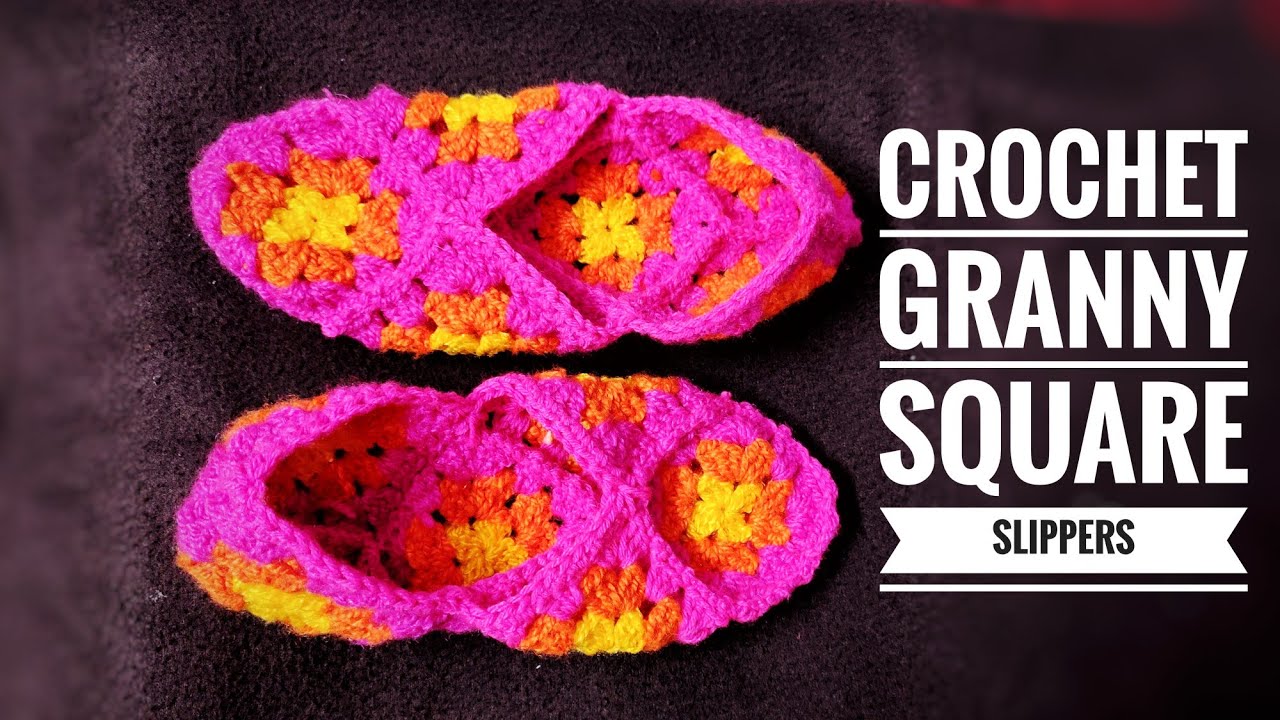 HOW to CROCHET GRANNY SQUARE SLIPPERS - Crochet Soft Shoes or crochet Bedroom Slipper for Adults