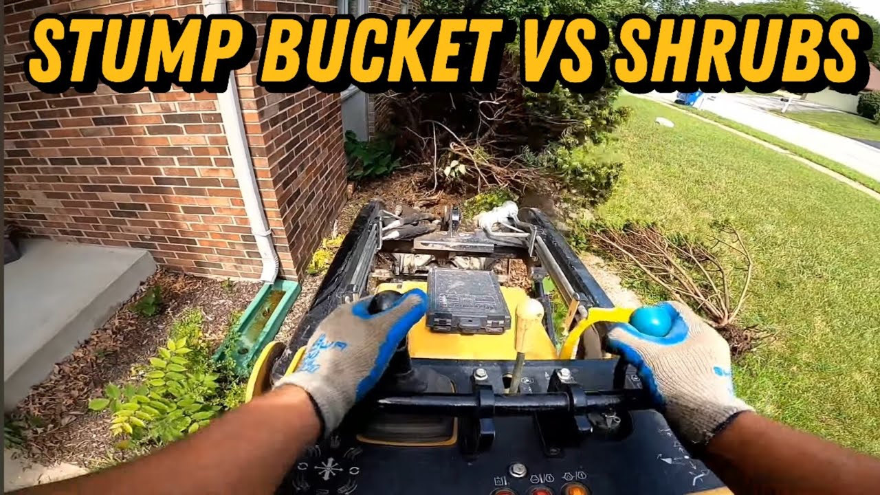 Foundation Shrub Removal: Using a Root Grapple & Stump Bucket