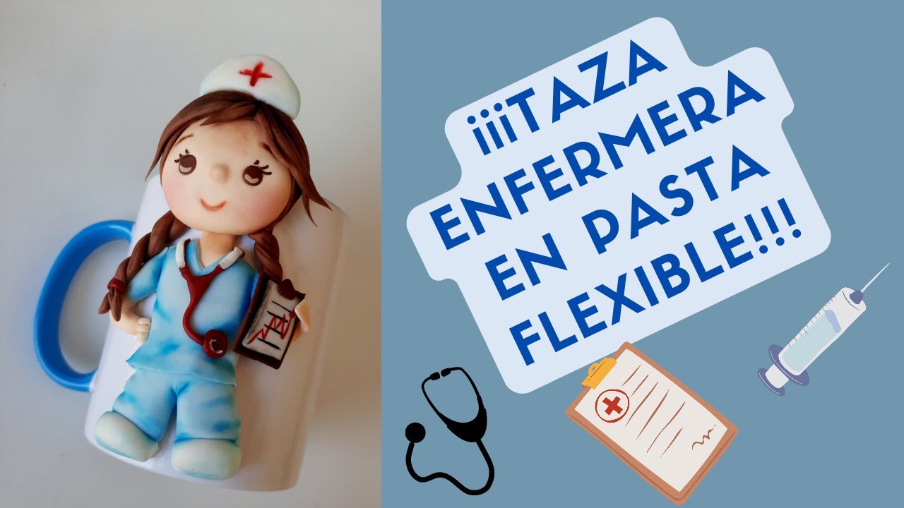 TAZA DE ENFERMERA CARICATURA EN PASTA FLEXIBLE/PORCELANA FRIA/TUTORIAL FÁCIL