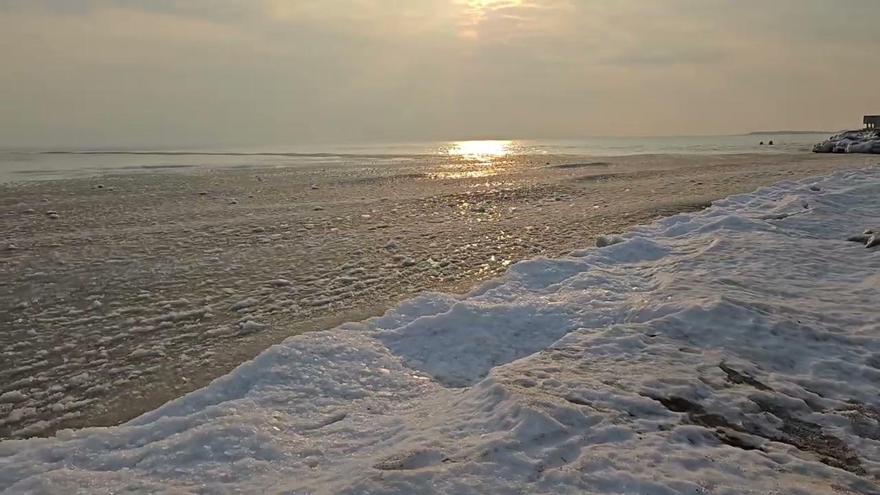 Icy lake Michigan sunrise