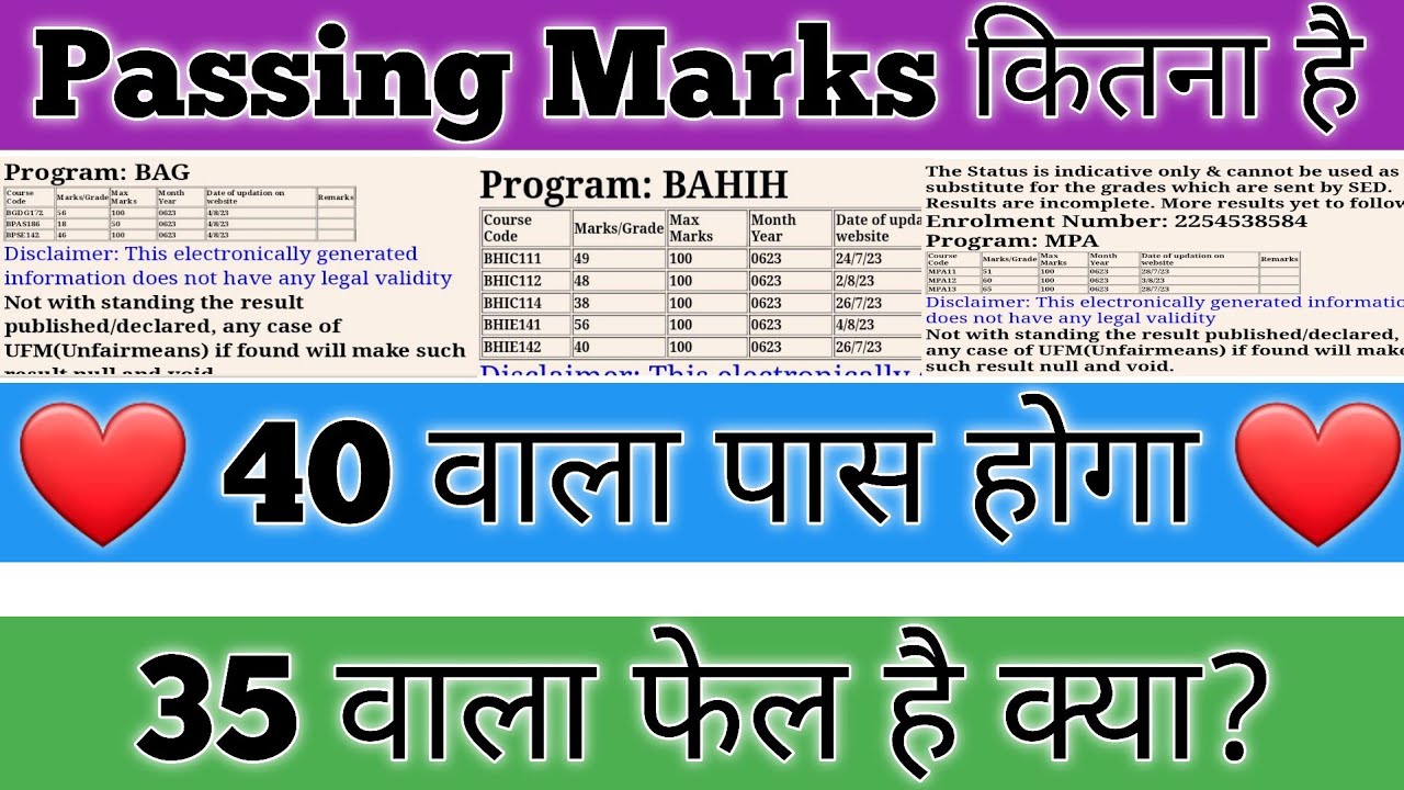 IGNOU Me Pass hone kitne Number chahiye IGNOU Exam Passing Marks Kitna Hai Passing marks in ignou