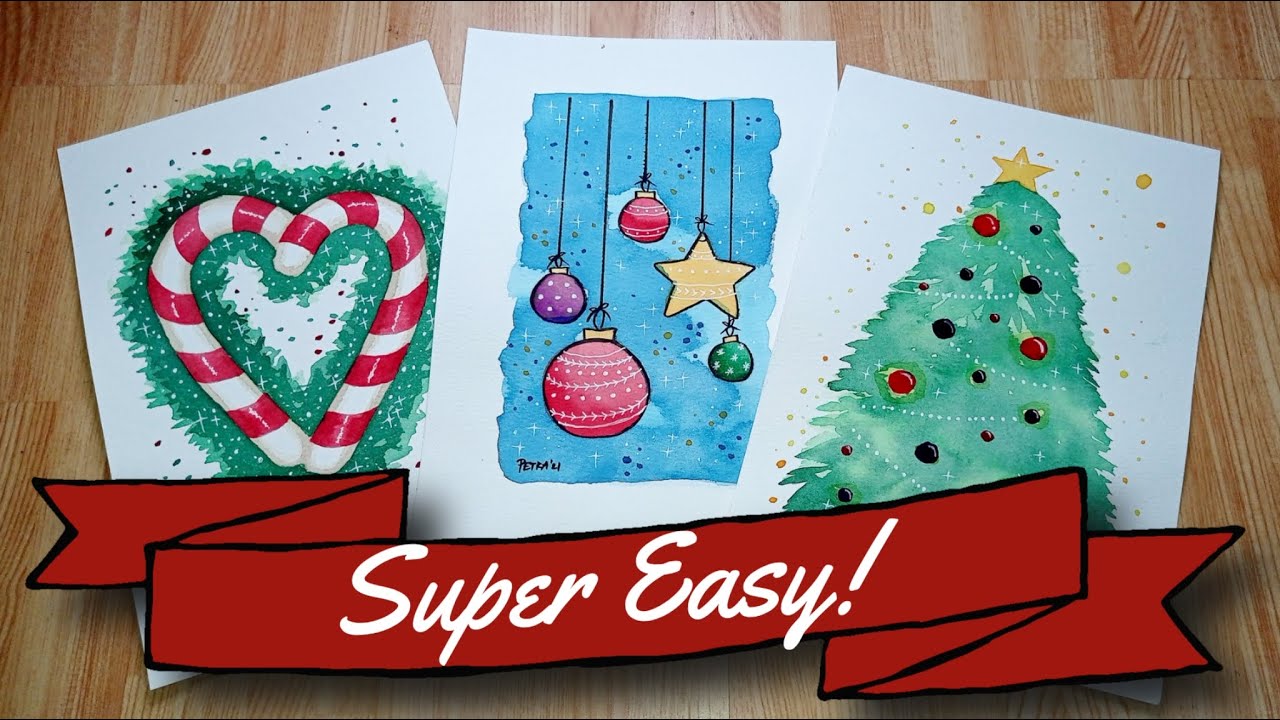 3 EASY CHRISTMAS CARD PAINTING IDEAS | Watercolor