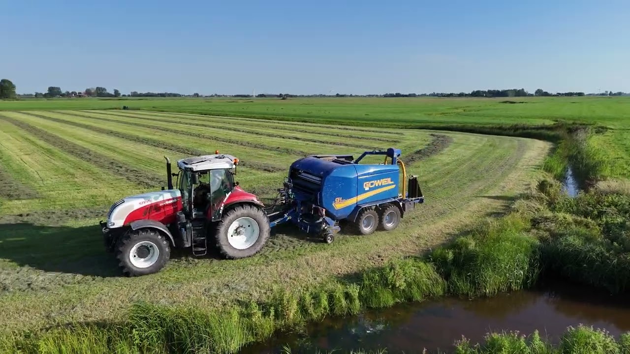 Steyr CVT 6205 met Goweil pers/wikkel combinatie Loonbedrijf Tolsma Tzum