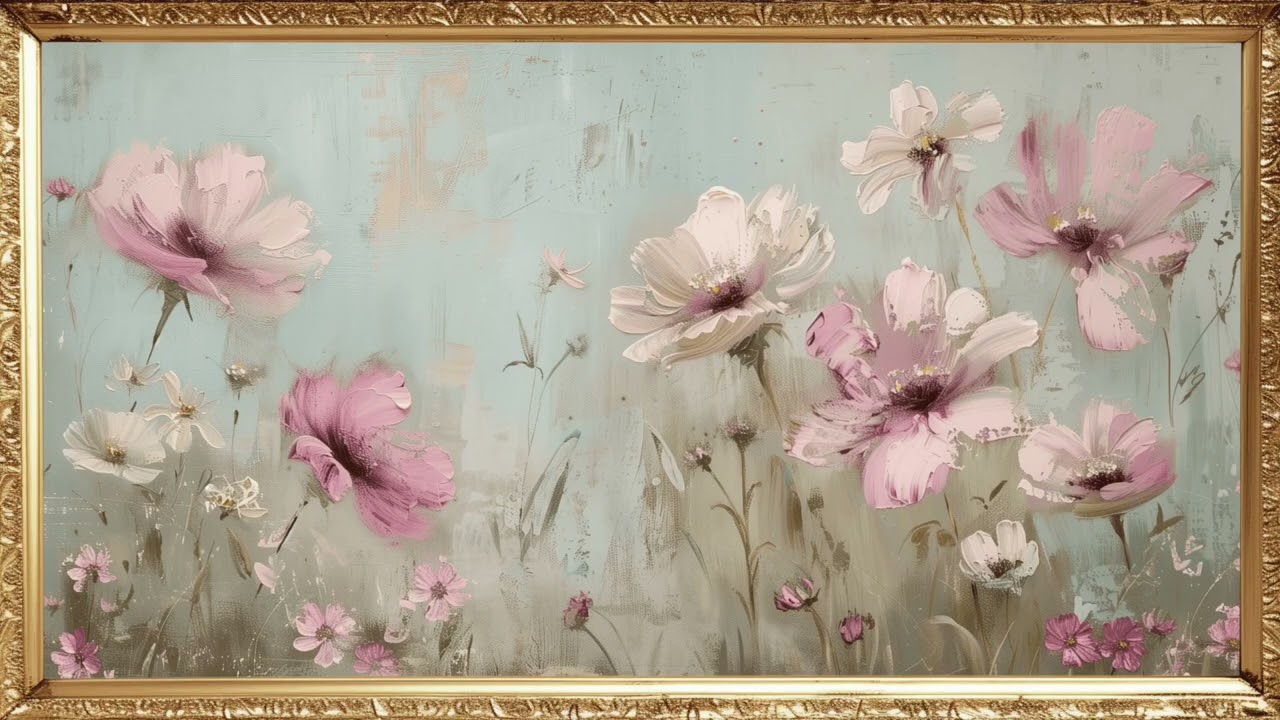 tack  :Soft Pastel Wildflowers | Gold Frame TV Art 4K | Spring Floral Oil Painting | Silent