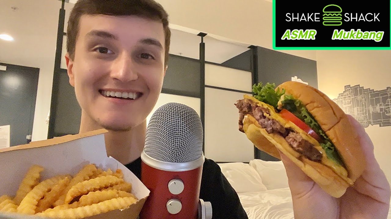 ASMR Shake Shack Burger and Fries YUMMY Mukbang 🍔🍟 (eating sounds)
