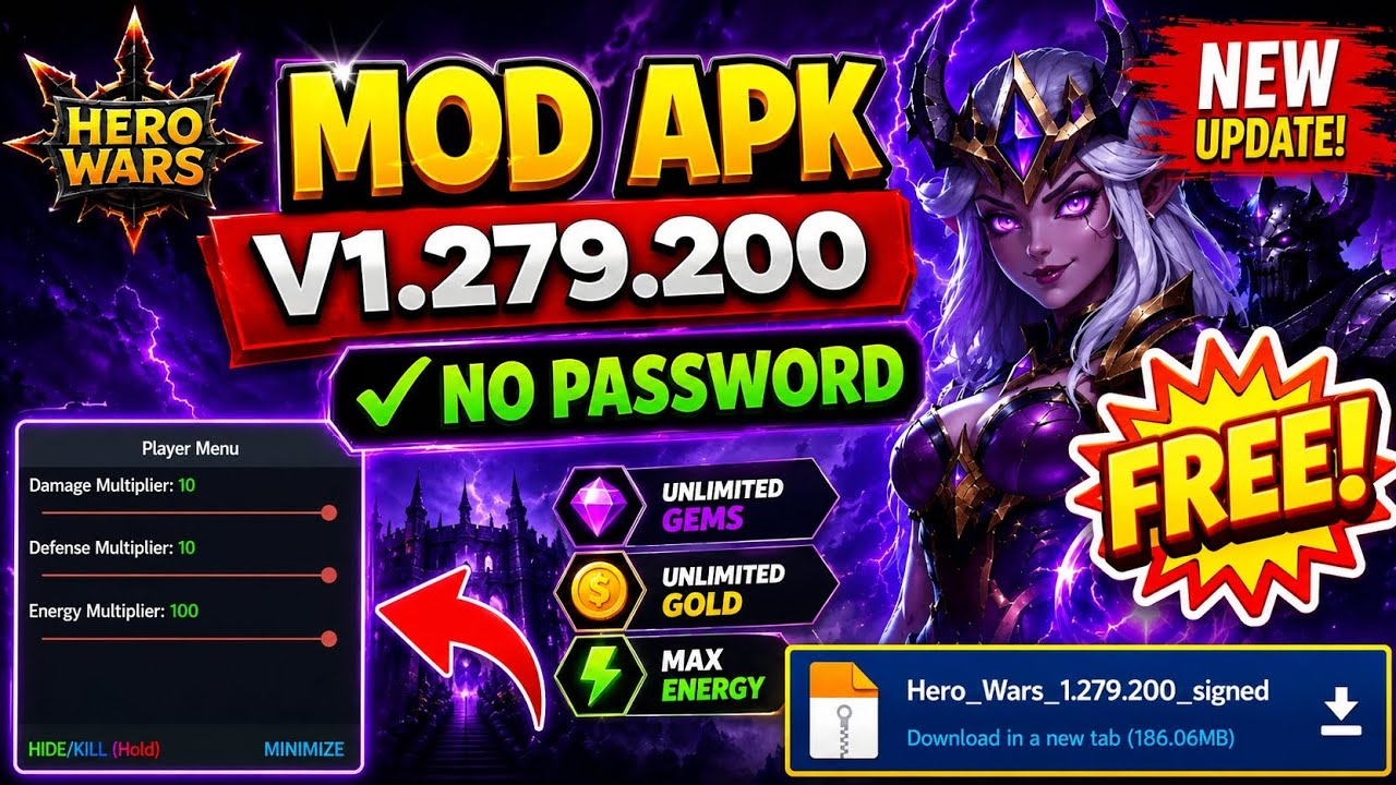 🔥 HERO WARS MOD APK v1.279.200 | Unlimited Gems & Gold | New Update 2026 🔥