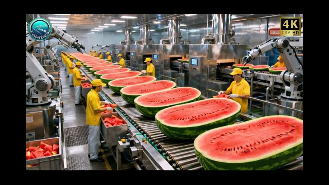 Inside a Modern Watermelon Processing Plant: From Whole Melons to Sweet Red Juice (Full Process)