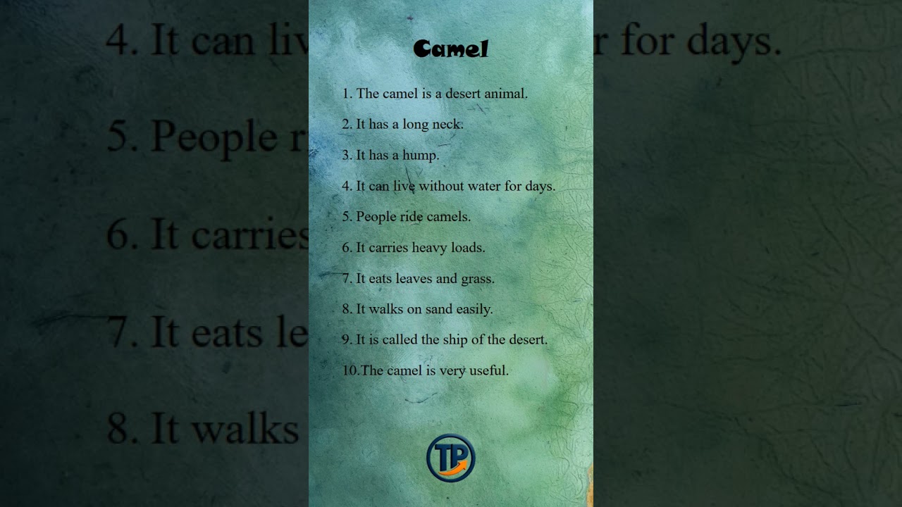 10 lines on Camel | Paragraph Writing | #englishlearning #english #schoolparagraph