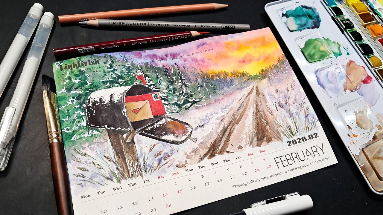 February Watercolor Calendar Page: Live 1/28/26 12pm ET