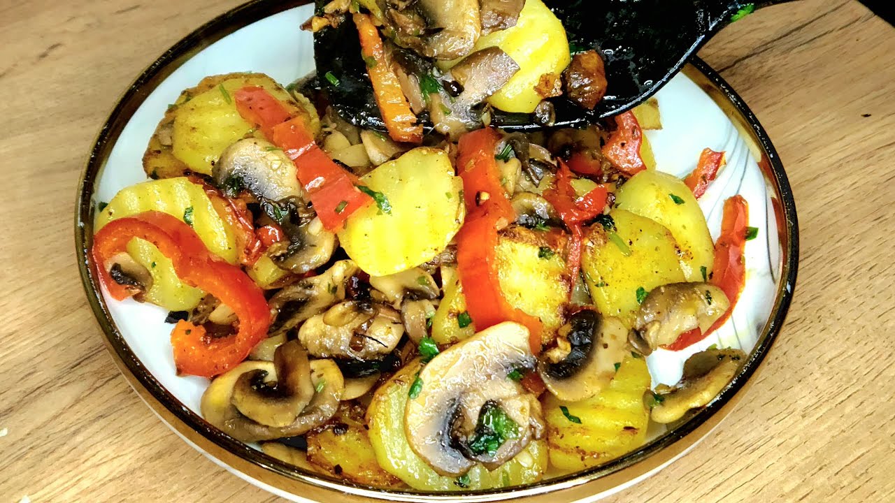 Recipe for Fried Mushrooms and Potatoes. Simple, quick, and delicious.