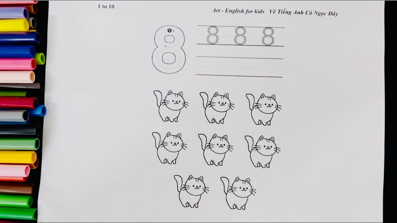 Number 8 Trace and Color | Bé Học Số Tiếng Anh | Viết & Tô Màu Cho Bé