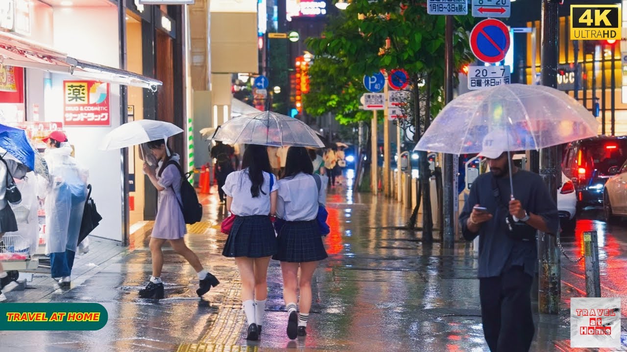 【4K HDR】3 Hours Heavy Rain Walk in Shinjuku（新宿）Tokyo Japan |  Relaxing Natural City ambience