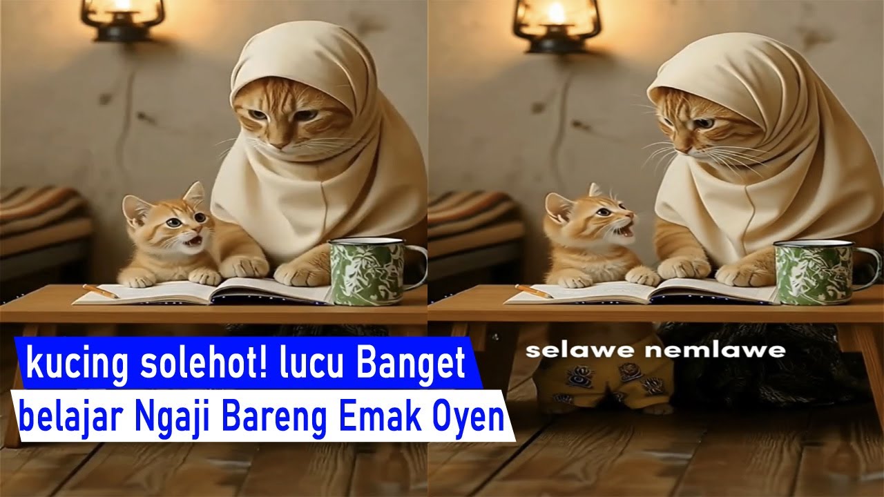 Ngakak sampai Guling guling! kucing Soleh Ngajarin Bocil Ngaji sambil teriak Lucu/Kompilasi Kucing