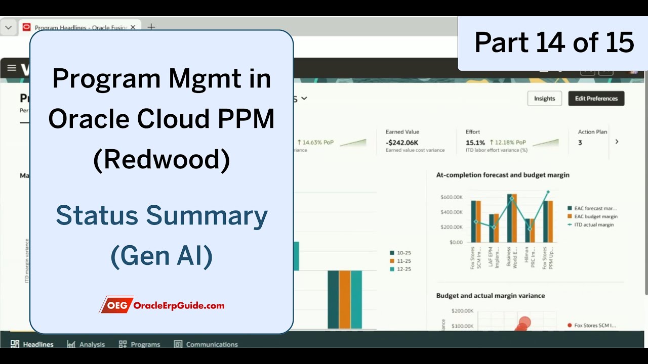 Генерация сводки о состоянии программы проекта (Gen AI) (Часть 14/15) | Oracle Fusion PPM Cloud (...