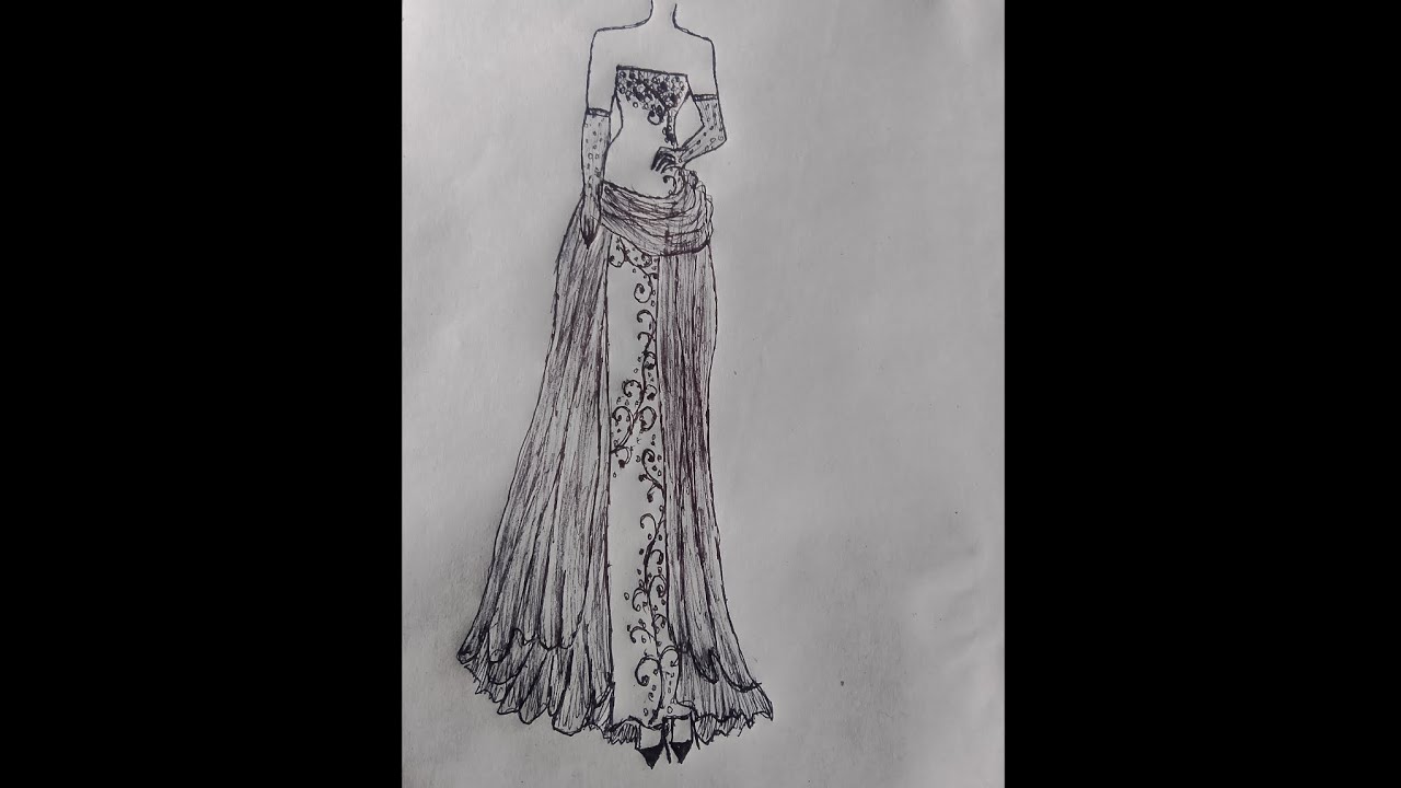 Evening gown dress sketch design step by step watch full sketch video 