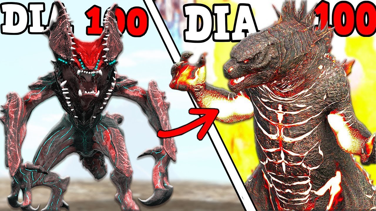 DUELO DE GIGANTES! GIGANTE KAIJU ALIENIGENA E GIGANTE BURNING GODZILLA! 100 DIAS ARK