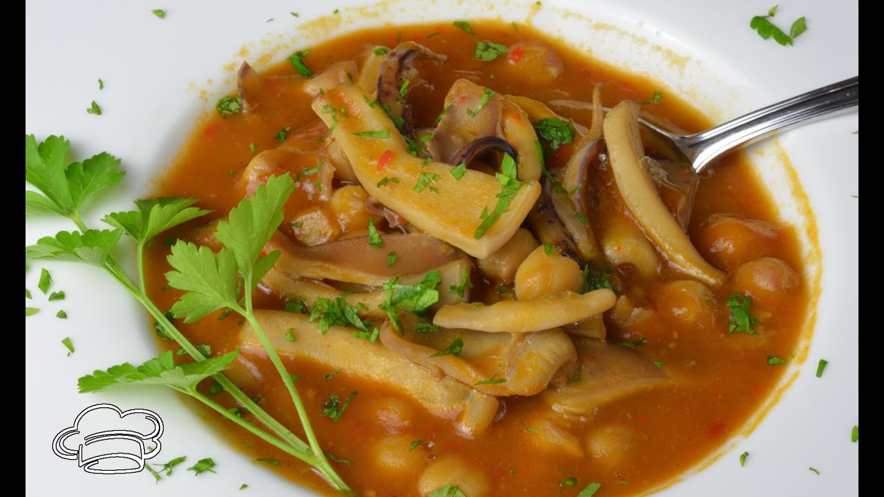 Potaje de garbanzos con calamares en salsa americana