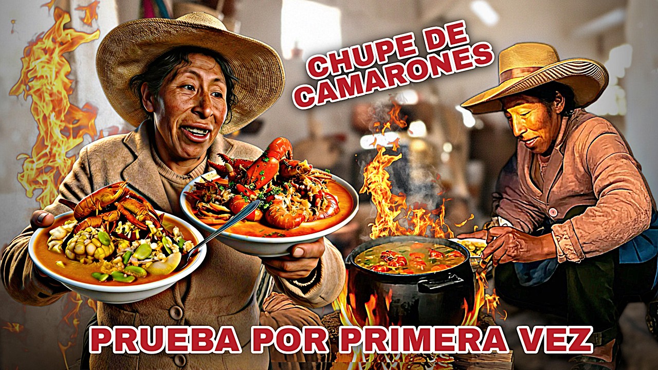 SORPRESA a Do&ntilde;a YOLANDA por PRIMERA vez PRUEBA Chupe de CAMARONES