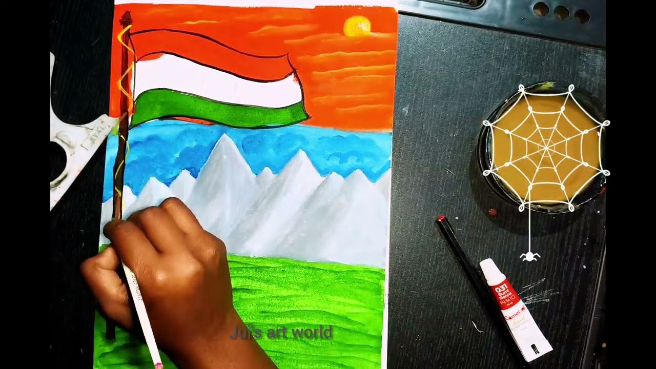 NATIONAL FLAG DRAWING.INDIA BEAUTIFUL SCENERY.#trending #youtube #drawing #youtubeshorts #india
