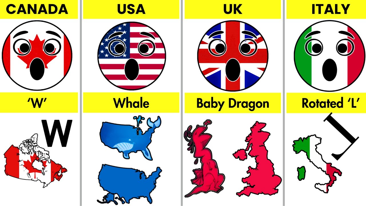 What Countries Maps Look Like Numbers, Letters & Pictures? 😱🌍