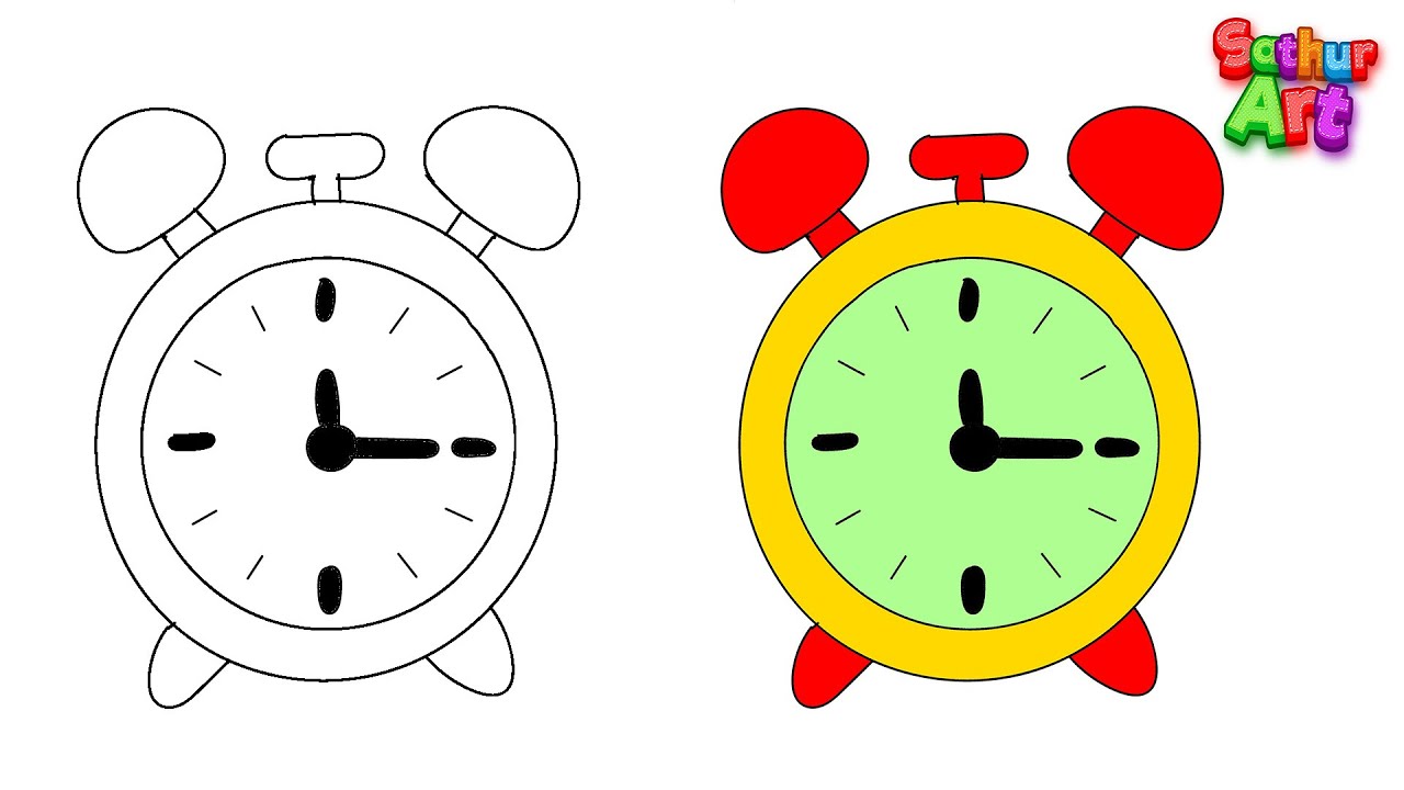 How to draw Alarm Clock | Simple steps to draw an Alarm Clock for kids | SathurArt
