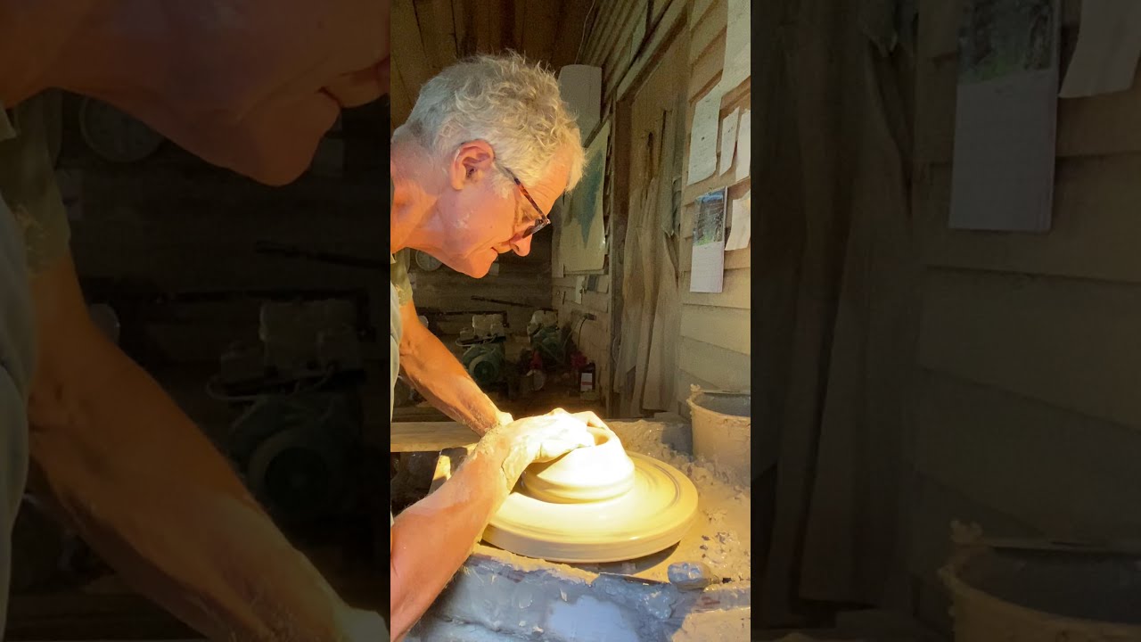 Potter, Mark Hewitt, throwing a 5 lb. stoneware jar