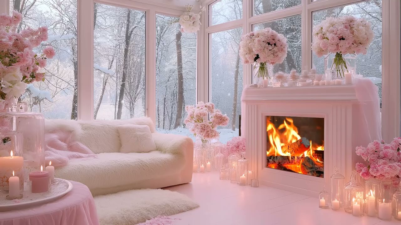 Cozy Romantic Fireplace and Snow Ambience for Quiet Winter Nights Together