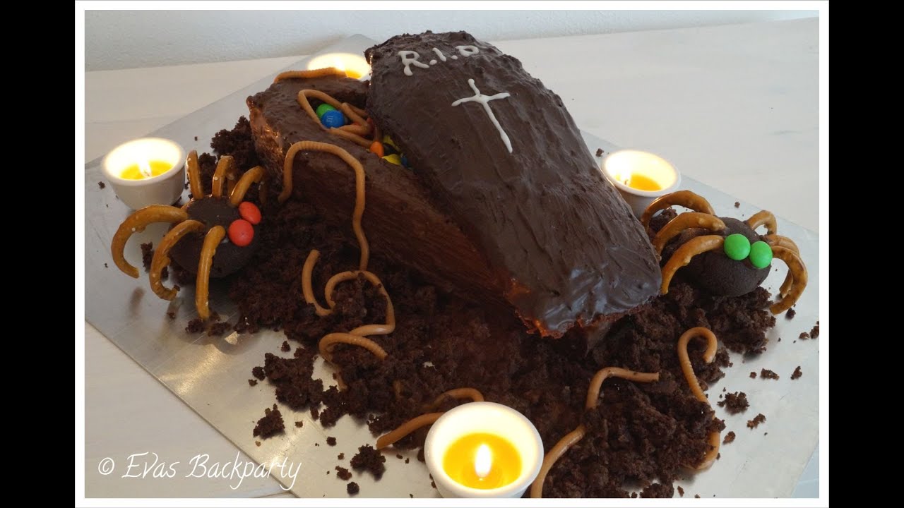 schokoladiger Halloween - Sarg ( Schokoladen - Nuss - Kuchen mit Überraschung )