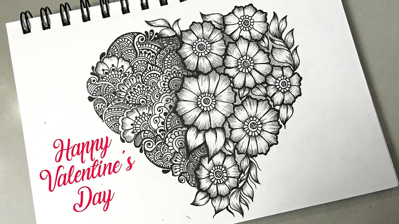 Happy Valentine's Day | Beautiful Floral with Mandala Art Heart Drawing