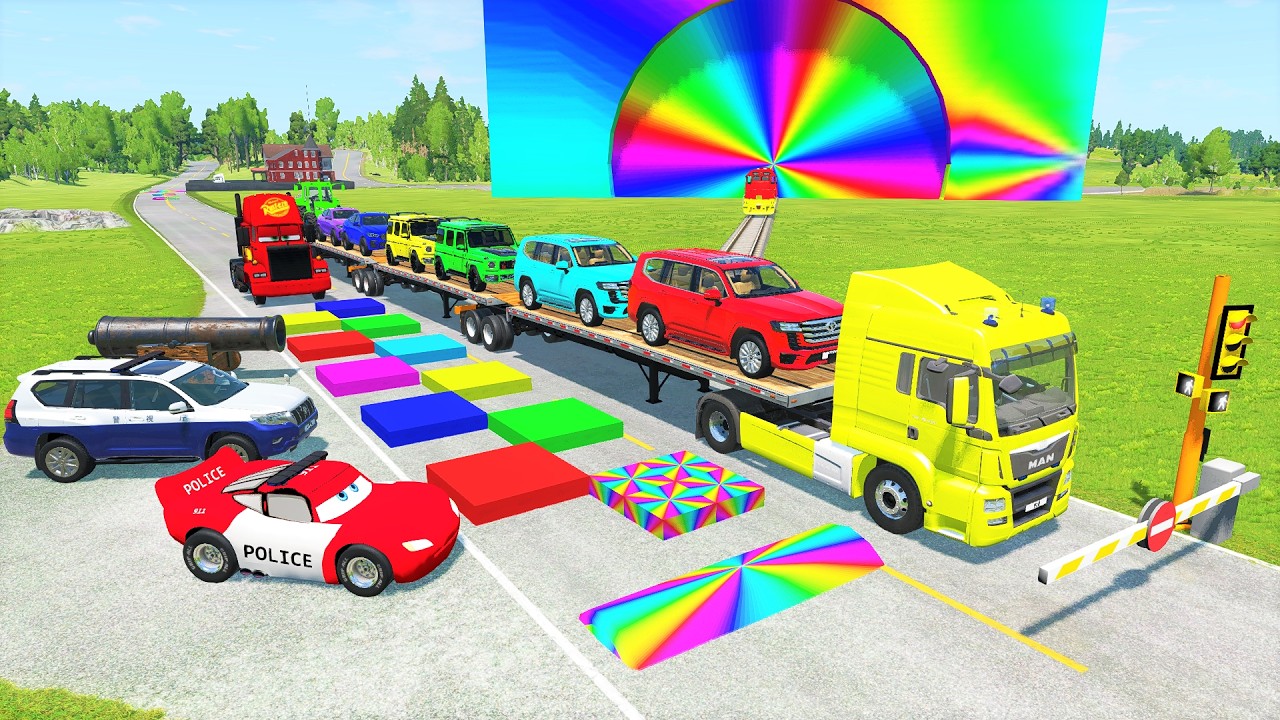 Flatbed Truck McQueen | Transportation with Truck - Pothole vs Car # | BeamNG.Drive Gameplay