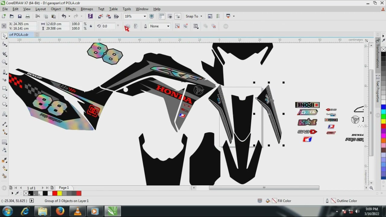 cara buat decal sticker crf 150 | gratis file cdr pola decal crf