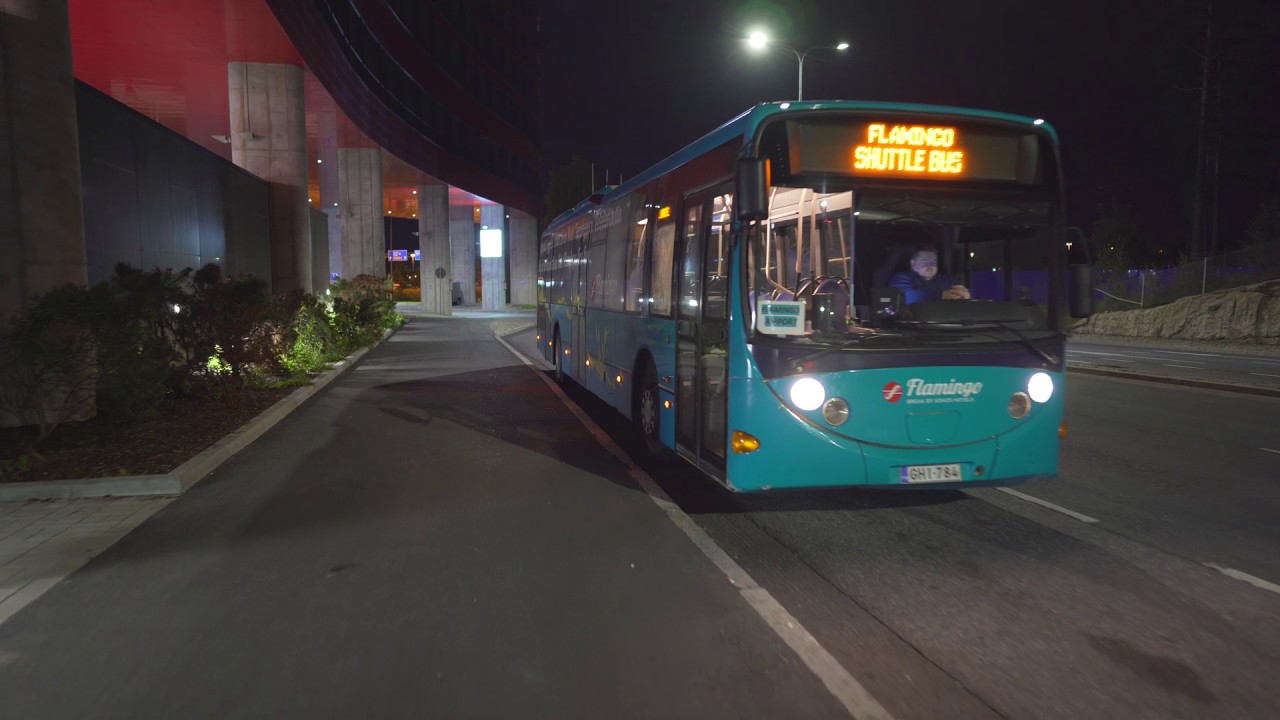 Finland, Helsinki, shuttle bus ride from Flamingo Hotel to Airport