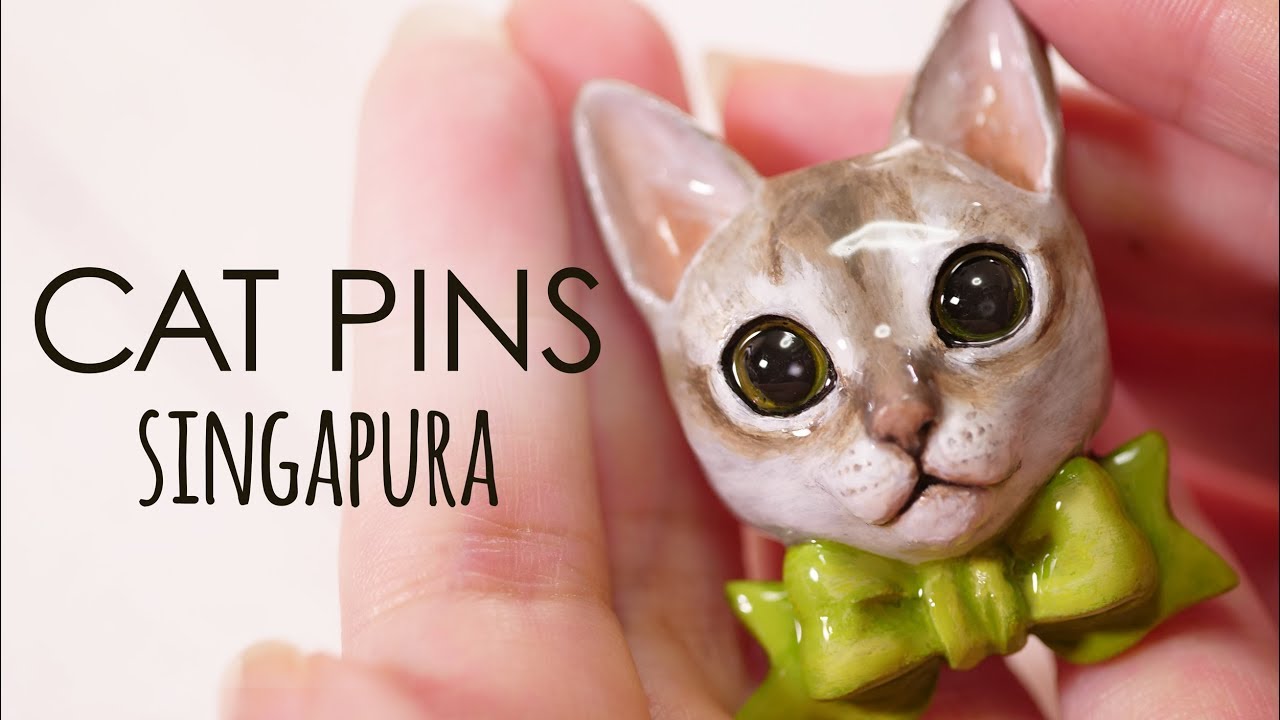 【石粉粘土×レジン】ネコのブローチ レジンコーティング DIY Stone powder clay Cat pins [Singapura]