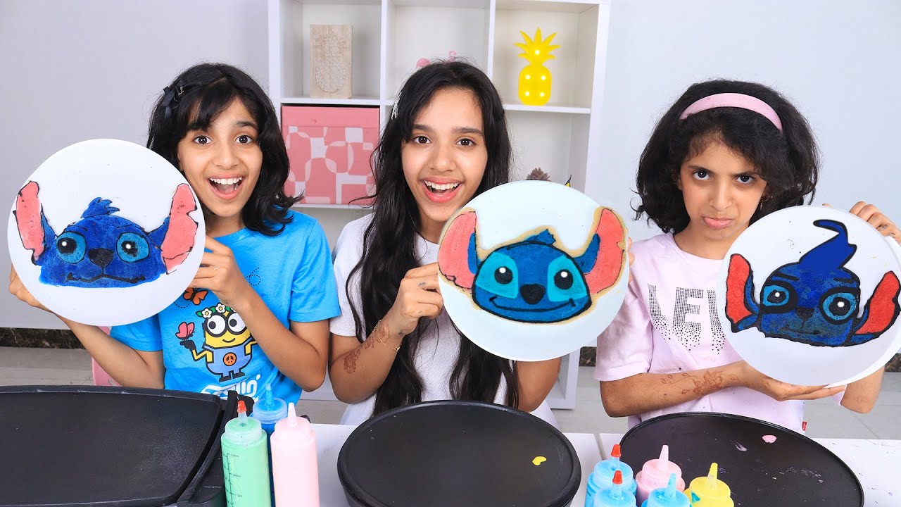 تحدي رسم البان كيك أشكال رهيبة !!! شفا ضد غزل ضد ريم ! pancake art challenge