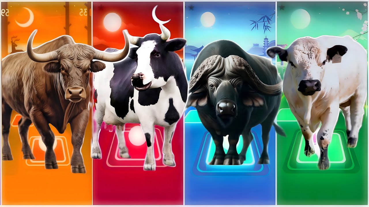 Funny Cow 🐄🆚 Funny Bull 🐂🆚 Funny Buffala 🐂🆚 Funny Bison 🦬|Coffin Dance Remix | Tiles Hop 2025