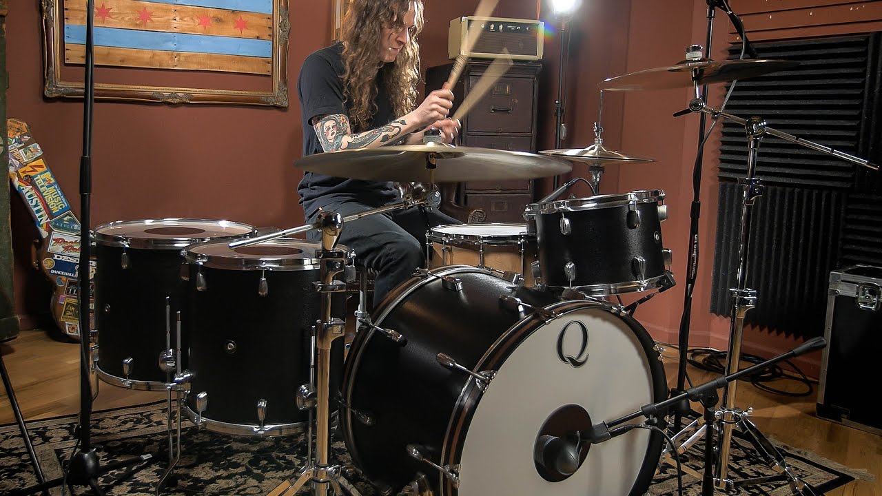 Q Drum Co. 13/16/18/24 Mahogany/Poplar/Mahogany 4Pc Kit Black Natural Satin | CDE Demo