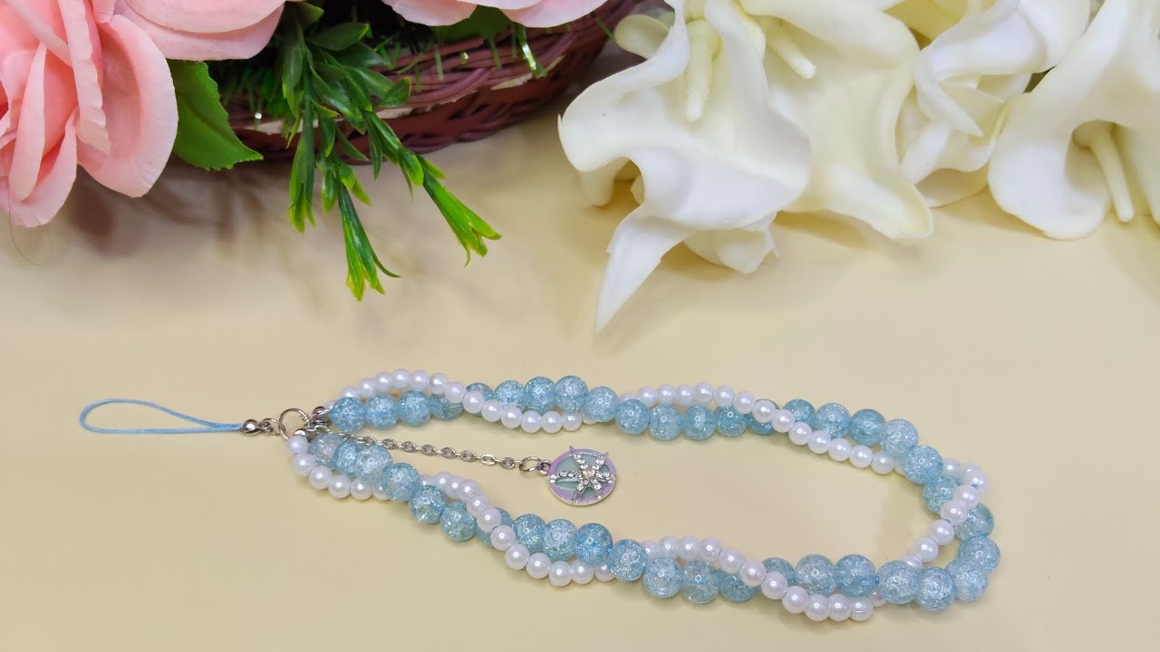 سلسله موبايل رائعه من الخرز والخيط للمبتدئين A beautiful mobile phone chain made of beads and thread