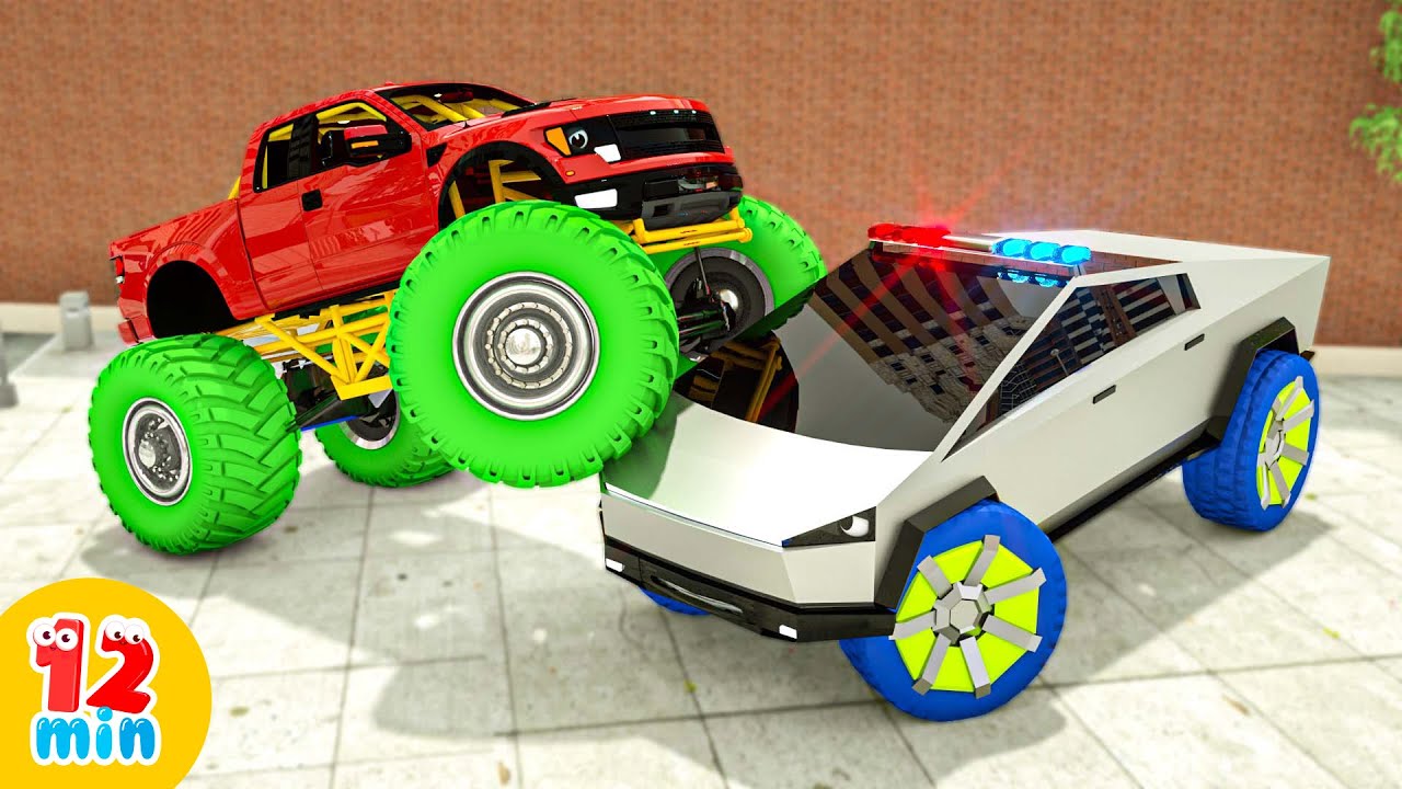 Cybertruck & Monster Truck on the Bridge || Trucks vs Police Car Cartoon in Wheel City Heroes (WCH)