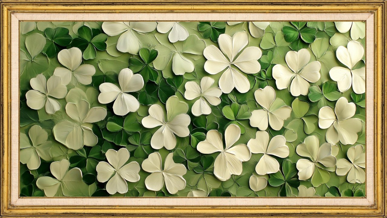 2 Hours Elegant Green Clover Art Screensaver | Relaxing TV Frame Art | Nature Wall Art Display