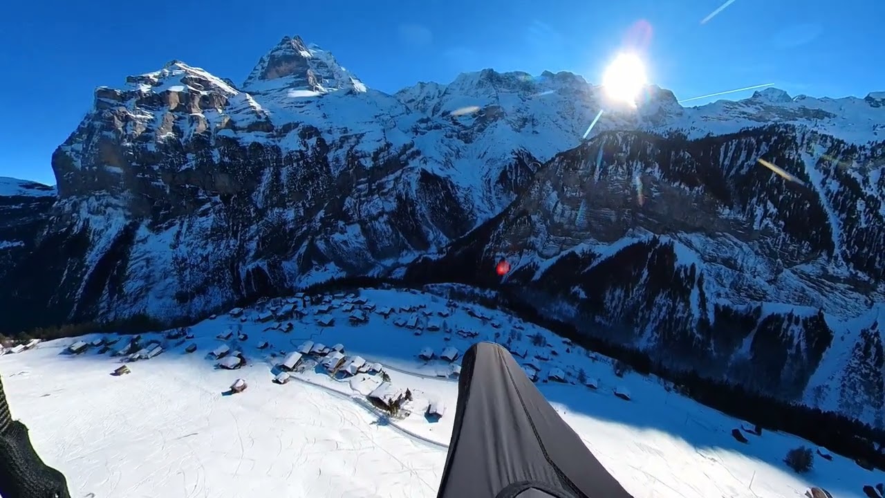 Full Paragliding Flight from Schiltgrat to Stechelberg | Winter Soaring Over Sefinental