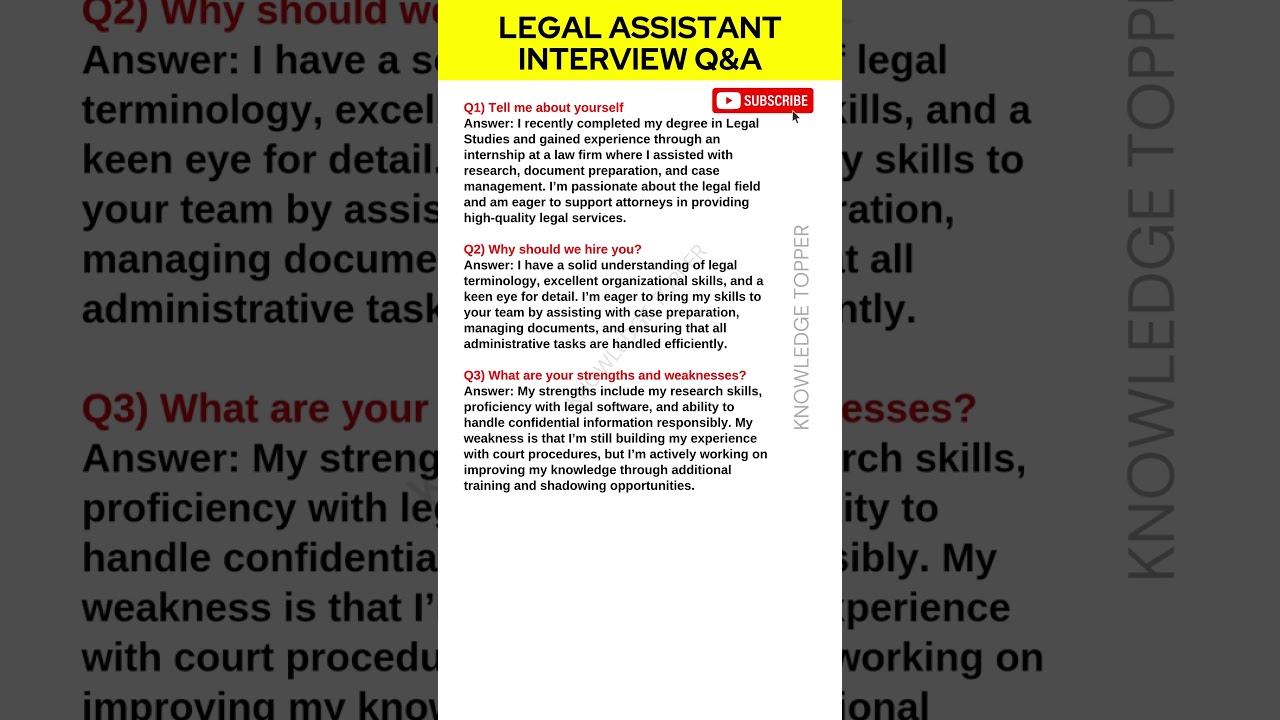 Legal Assistant Interview Questions and Answers | Legal Assistant Job Interview Questions and Answer