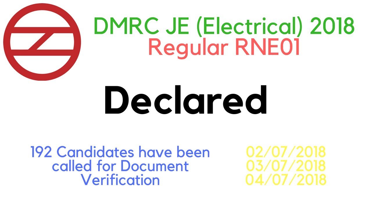 DMRC JE Electrical Regular (RNE01) 2018 | Results Declared