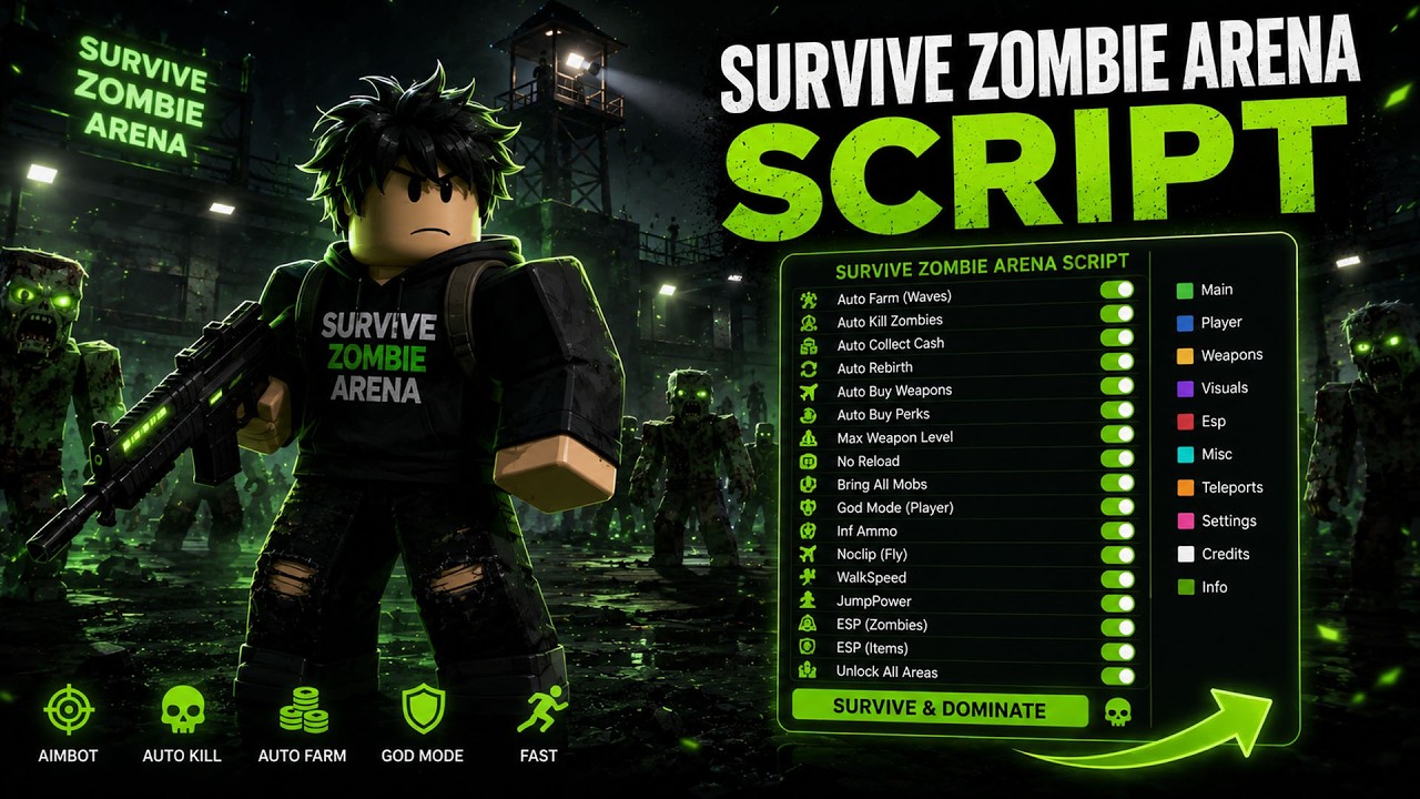 Survive Zombie Arena Script | ROBLOX SURVIVE ZOMBIE ARENA SCRIPT 2026 &ndash; AUTO KILL + INFINITE AMMO