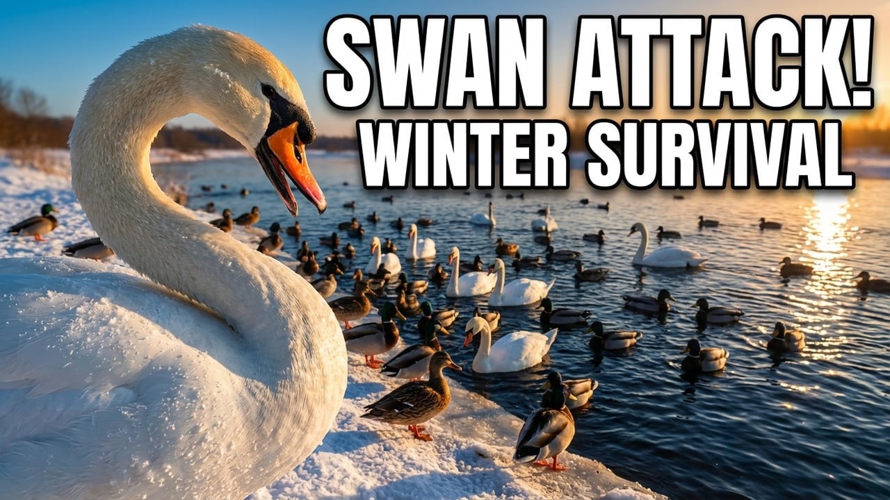 Swans and Ducks in Their Frozen Habitat#snow #nature #naturetranquility #winter #winterbirds #swans